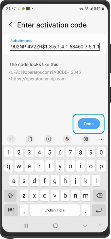 7. <b>Paste the code</b> from app or your e-mail, and tap <b>Next</b>