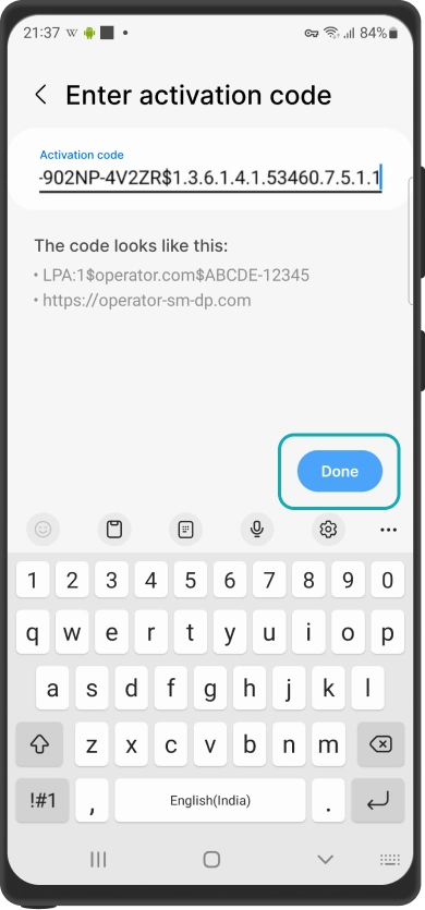 <b>Paste the code</b> from app or your e-mail, and tap <b>Next</b>