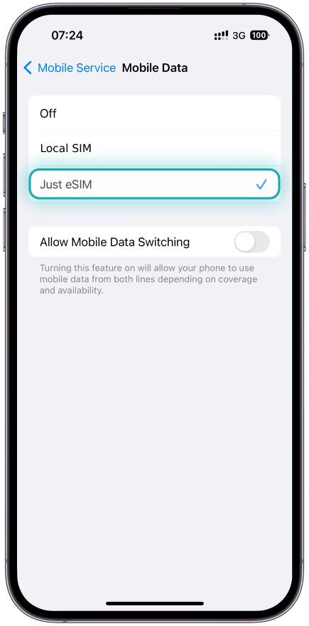 6. Select <b>Just eSIM for Mobile Data</b>