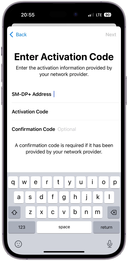 6. <b>Paste the codes</b> from app or your e-mail, and tap <b>Next</b>