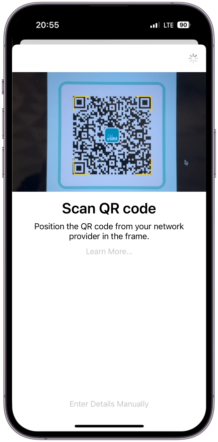 5. Scan the QR you received from <b>Just eSIM</b>