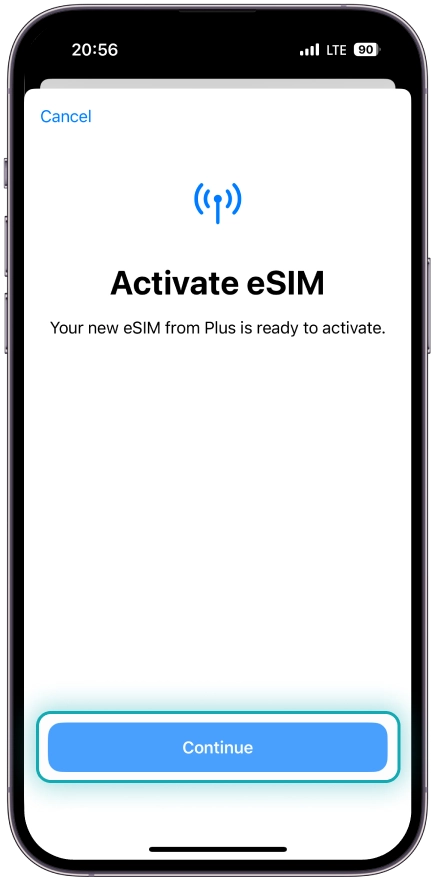Tap <b>Continue</b> and wait