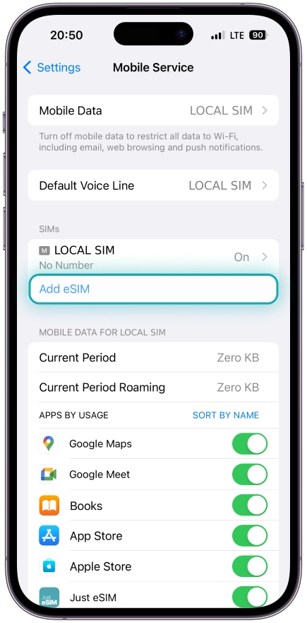 Go to <b>Add eSIM</b>